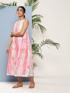 Ahalyaa Women Floral Printed Empire Midi Ethnic Dress | Grocsy