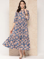 Ahalyaa Floral Printed Gathered Crepe Empire Ethnic Dress | Grocsy