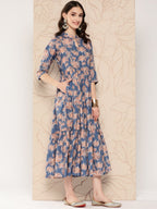 Ahalyaa Floral Printed Gathered Crepe Empire Ethnic Dress | Grocsy