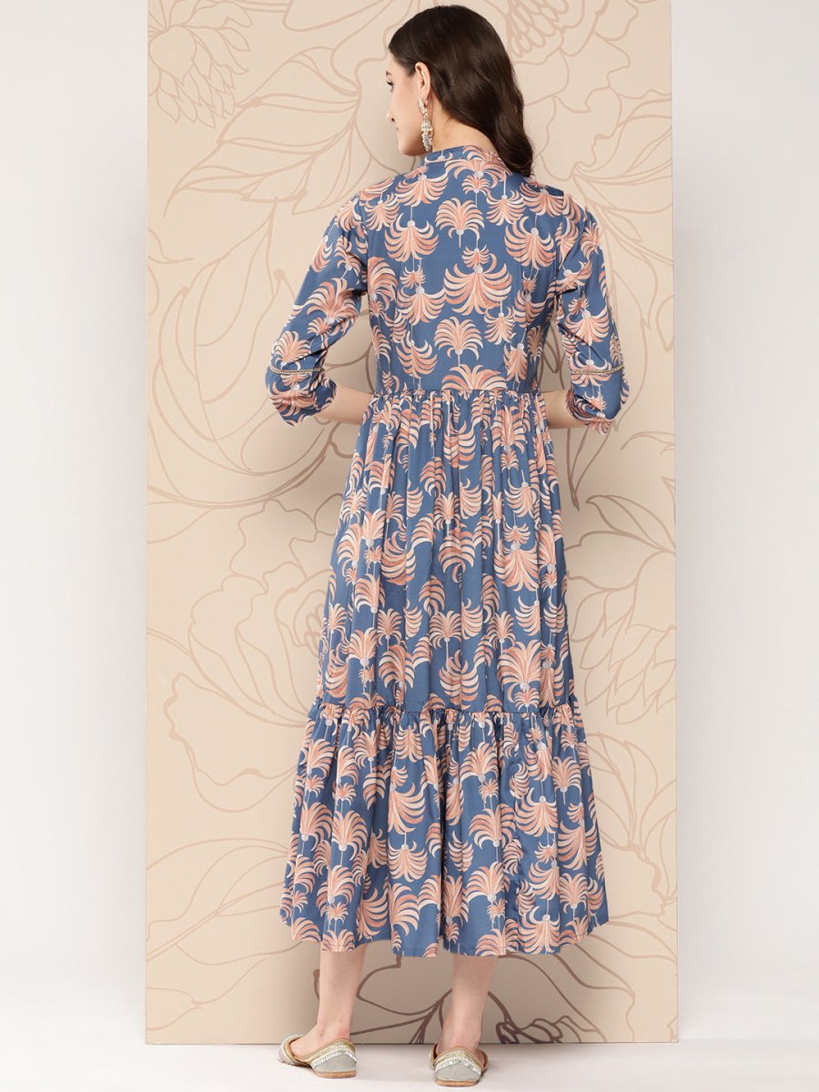 Ahalyaa Floral Printed Gathered Crepe Empire Ethnic Dress | Grocsy