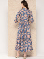 Ahalyaa Floral Printed Gathered Crepe Empire Ethnic Dress | Grocsy