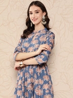 Ahalyaa Floral Printed Gathered Crepe Empire Ethnic Dress | Grocsy