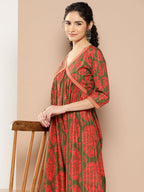 Ahalyaa Floral Print Crepe A-Line Midi Dress | Grocsy