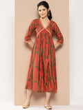 Ahalyaa Floral Print Crepe A-Line Midi Dress | Grocsy