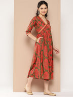 Ahalyaa Floral Print Crepe A-Line Midi Dress | Grocsy