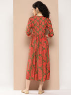 Ahalyaa Floral Print Crepe A-Line Midi Dress | Grocsy