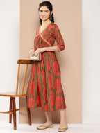 Ahalyaa Floral Print Crepe A-Line Midi Dress | Grocsy