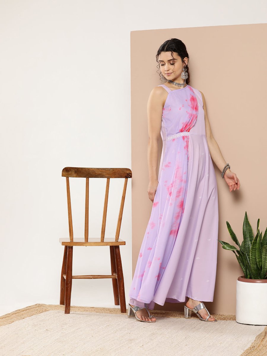 Ahalyaa Women Printed Layered Maxi Ethnic Dress | Grocsy