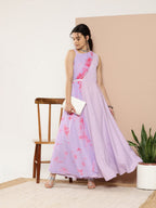 Ahalyaa Women Printed Layered Maxi Ethnic Dress | Grocsy