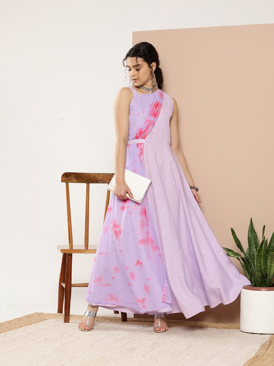Ahalyaa Women Printed Layered Maxi Ethnic Dress | Grocsy