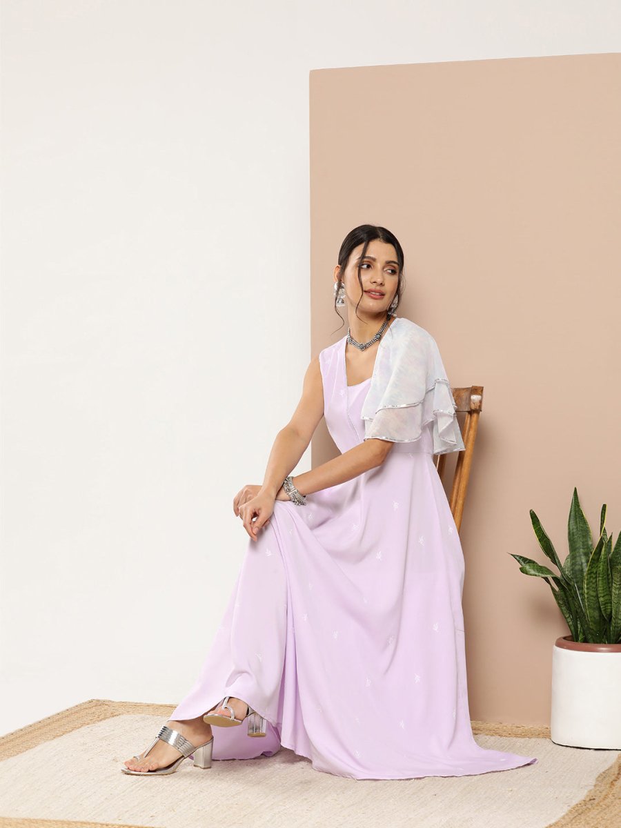 Ahalyaa Women Printed Ruffles Maxi Ethnic Dress | Grocsy