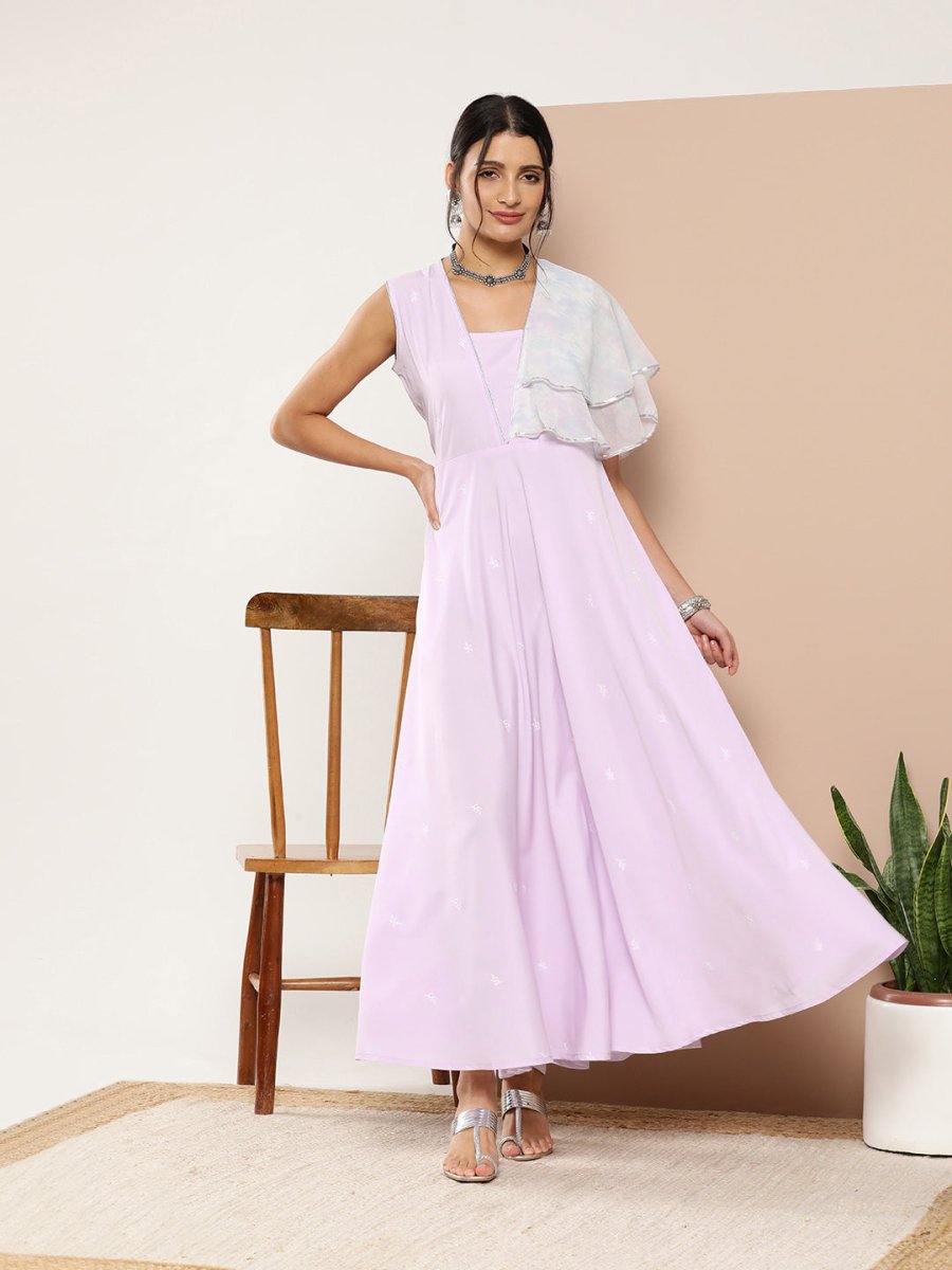 Ahalyaa Women Printed Ruffles Maxi Ethnic Dress | Grocsy