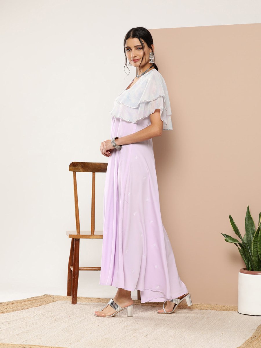 Ahalyaa Women Printed Ruffles Maxi Ethnic Dress | Grocsy