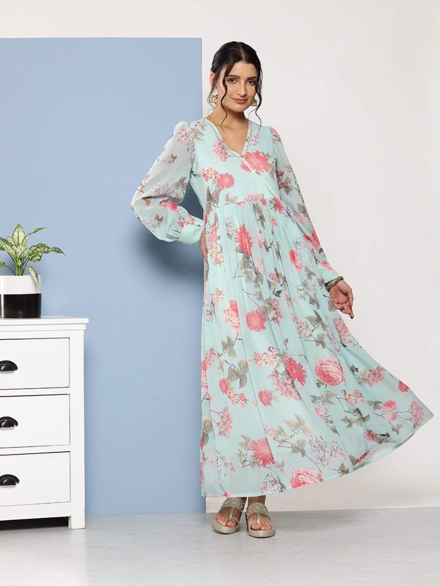 Ahalyaa Women Floral Printed Maxi Ethnic Dress | Grocsy