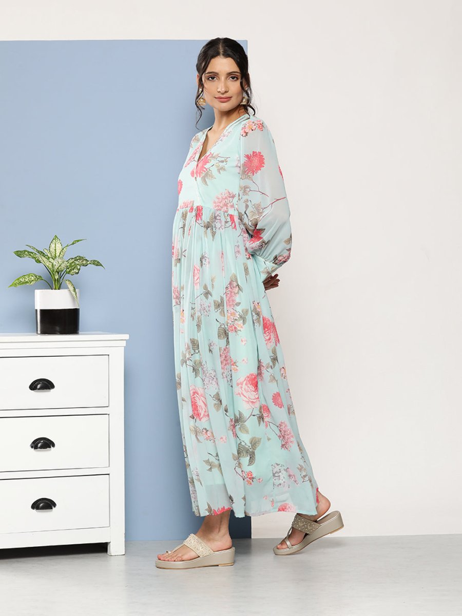 Ahalyaa Women Floral Printed Maxi Ethnic Dress | Grocsy