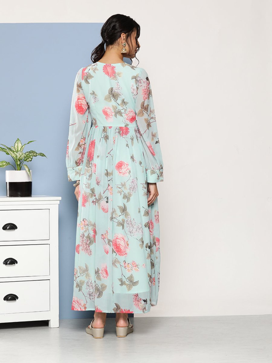 Ahalyaa Women Floral Printed Maxi Ethnic Dress | Grocsy