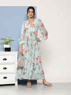 Ahalyaa Women Floral Printed Maxi Ethnic Dress | Grocsy