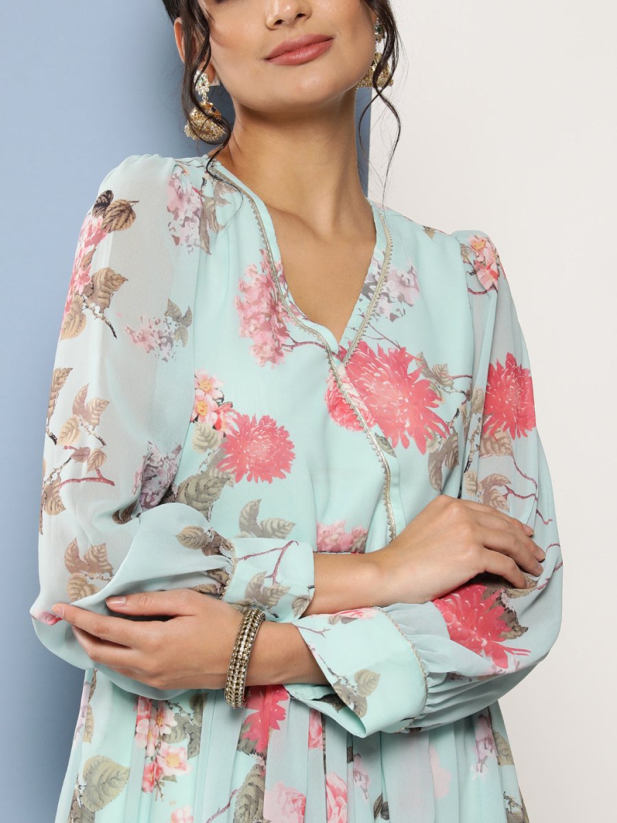 Ahalyaa Women Floral Printed Maxi Ethnic Dress | Grocsy