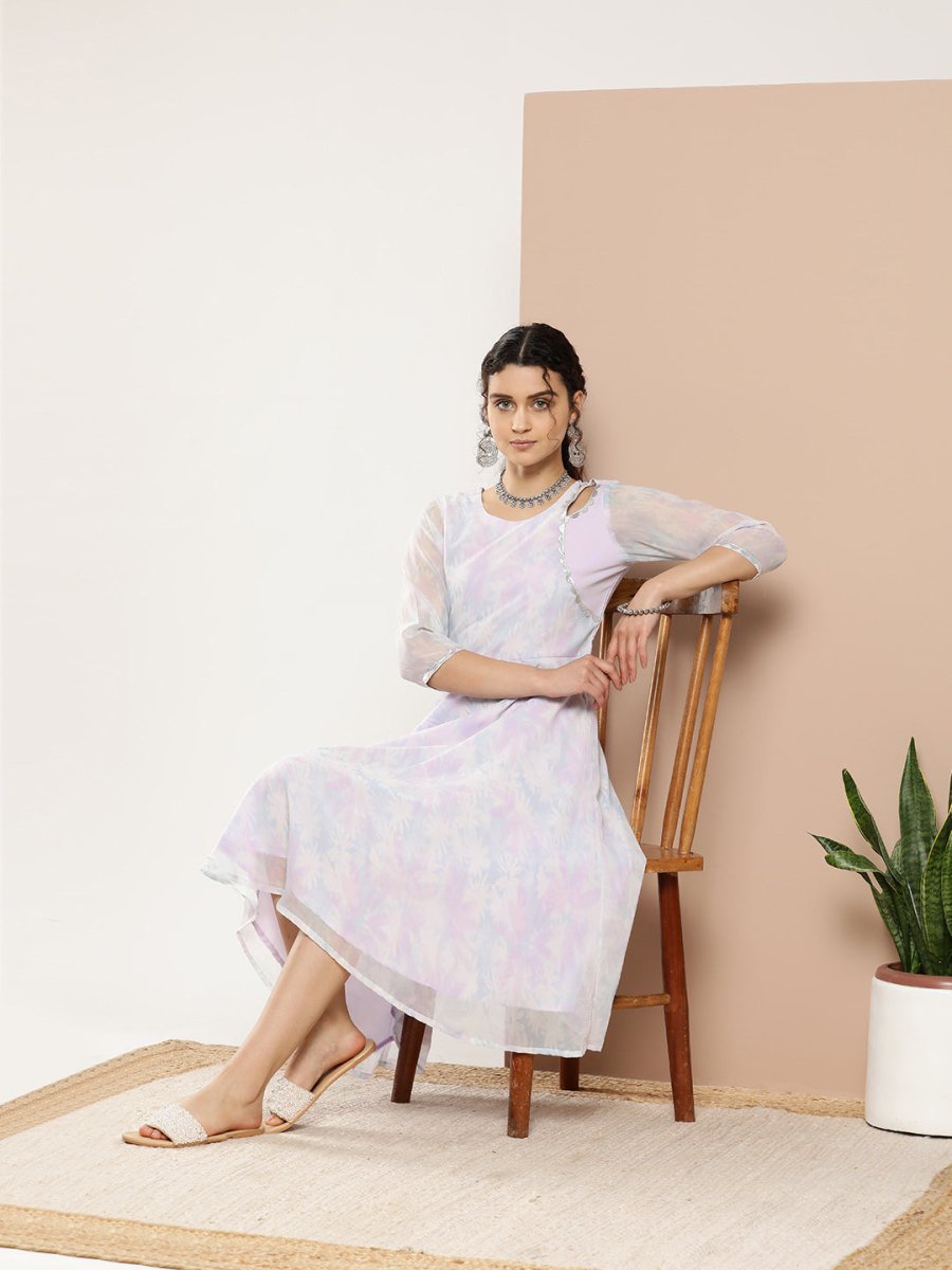 Ahalyaa Women Floral Printed Empire Midi Ethnic Dress | Grocsy