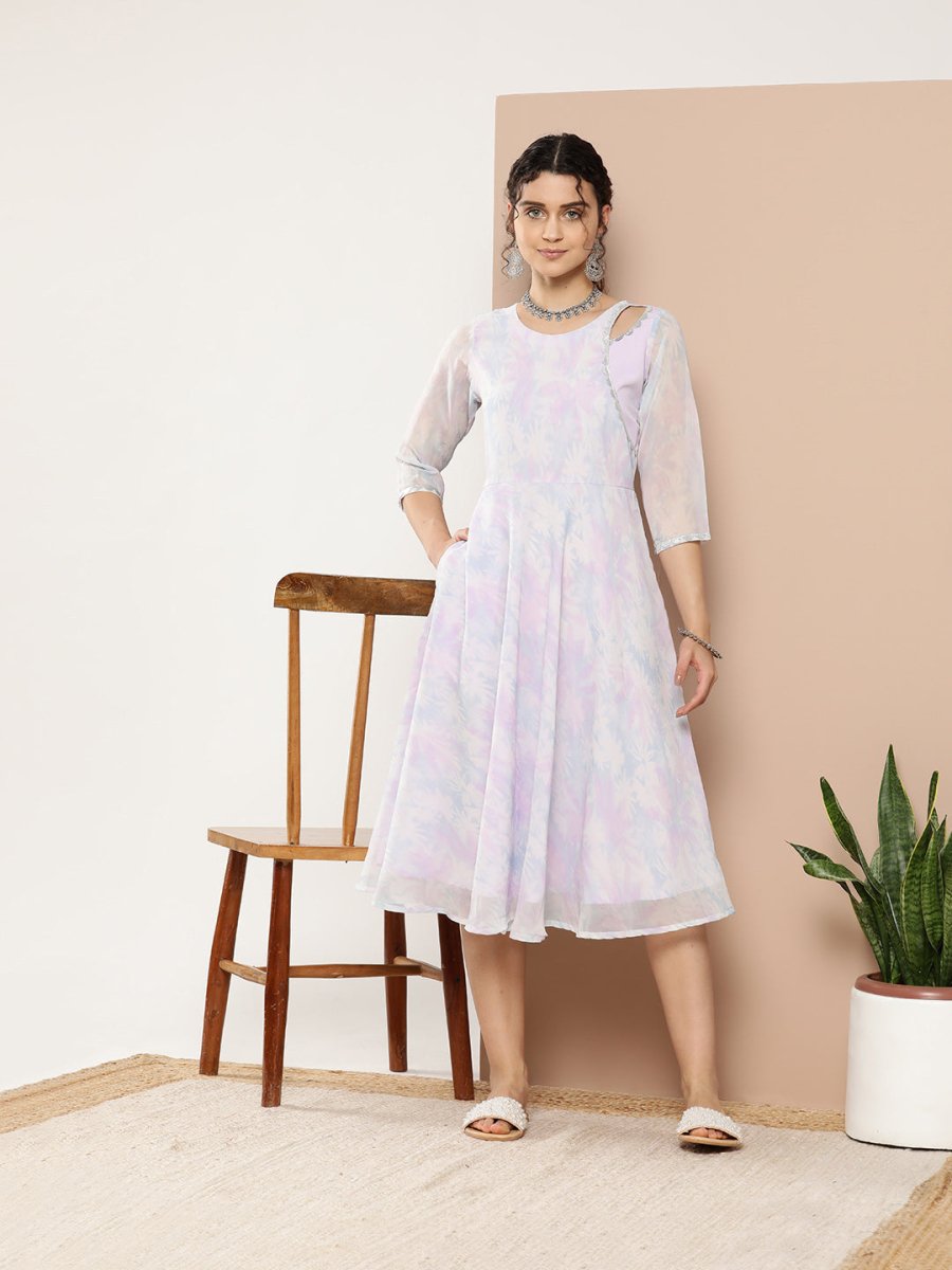 Ahalyaa Women Floral Printed Empire Midi Ethnic Dress | Grocsy