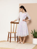 Ahalyaa Women Floral Printed Empire Midi Ethnic Dress | Grocsy