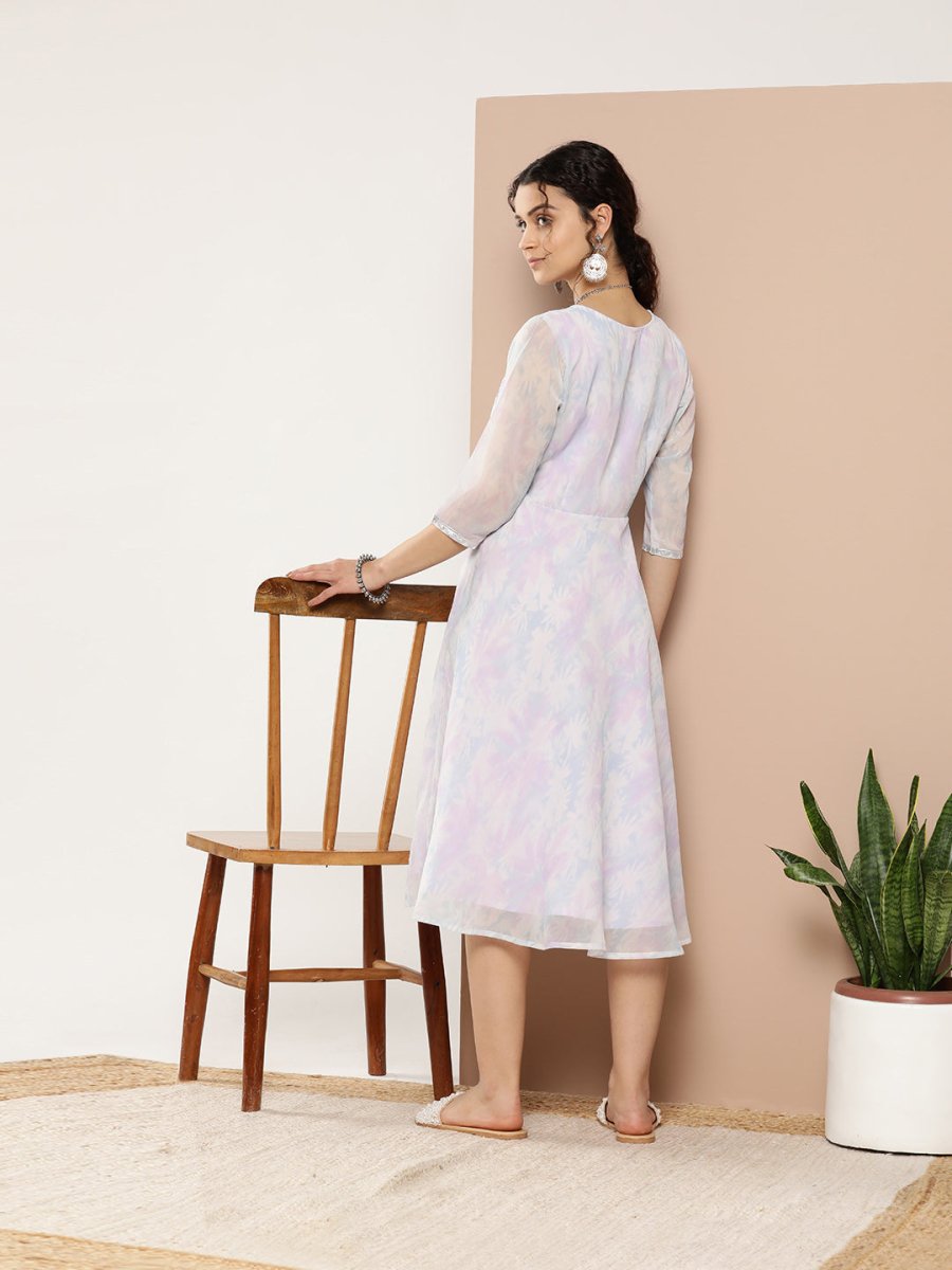 Ahalyaa Women Floral Printed Empire Midi Ethnic Dress | Grocsy