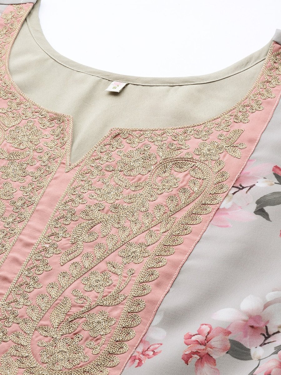 Ahalyaa Women Embroidered Floral Printed Ethnic Dress | Grocsy