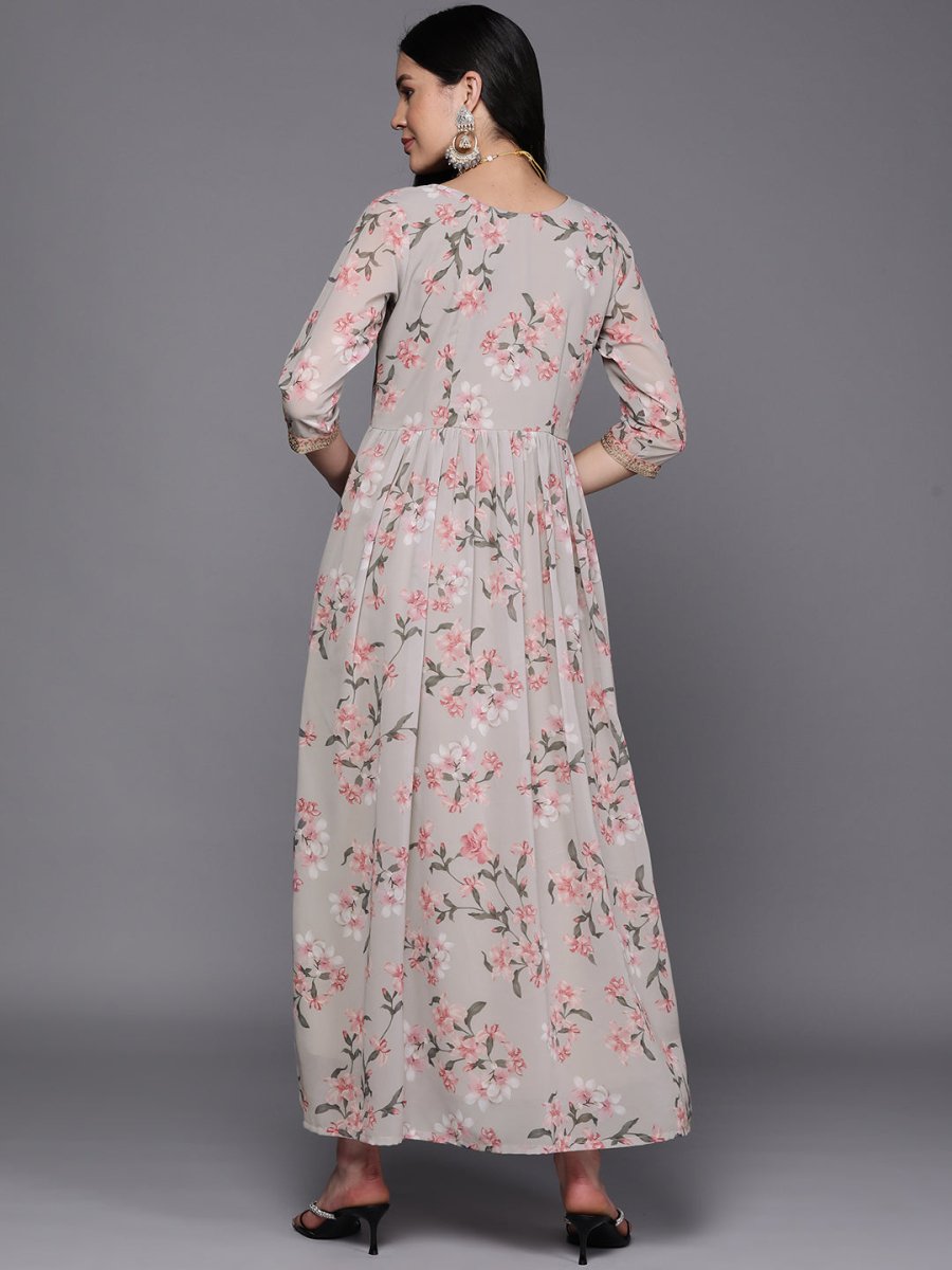 Ahalyaa Women Embroidered Floral Printed Ethnic Dress | Grocsy