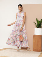 Ahalyaa Women Floral Printed Maxi Ethnic Dress | Grocsy