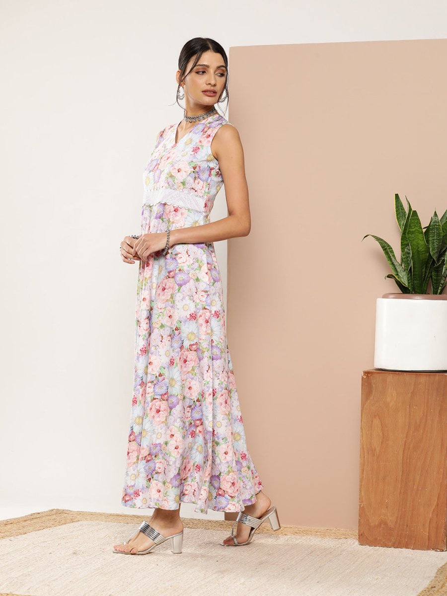 Ahalyaa Women Floral Printed Maxi Ethnic Dress | Grocsy