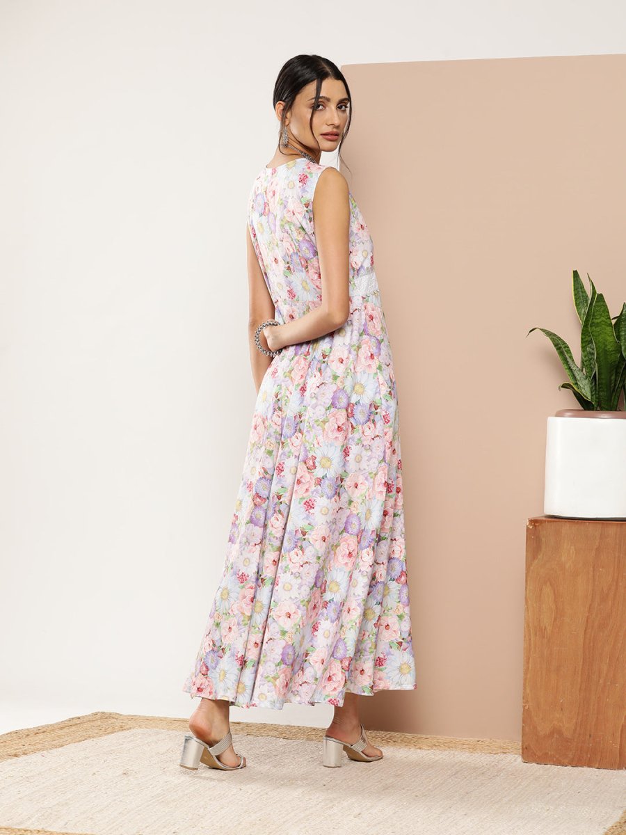 Ahalyaa Women Floral Printed Maxi Ethnic Dress | Grocsy
