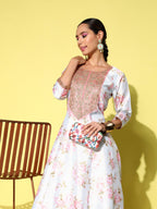 Ahalyaa Embroidered Floral Printed Ethnic A-Line Maxi Dress | Grocsy