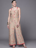 Ahalyaa Women Tan Printed Basic Jumpsuit | Grocsy
