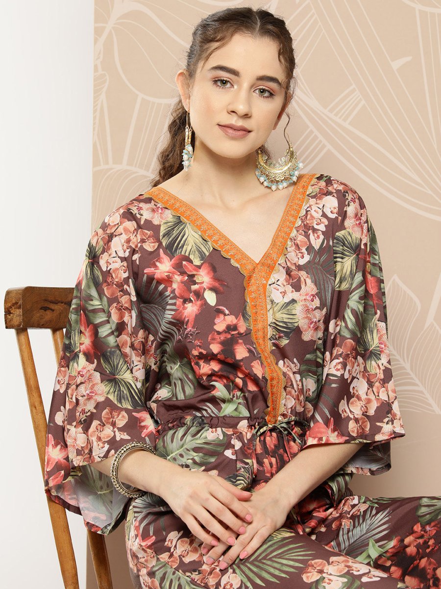 Ahalyaa Printed Waist Tie-Ups Basic Jumpsuit | Grocsy