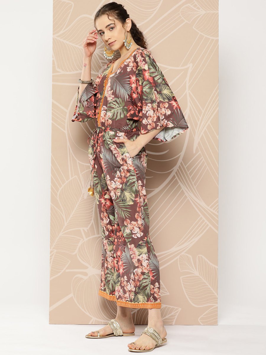 Ahalyaa Printed Waist Tie-Ups Basic Jumpsuit | Grocsy