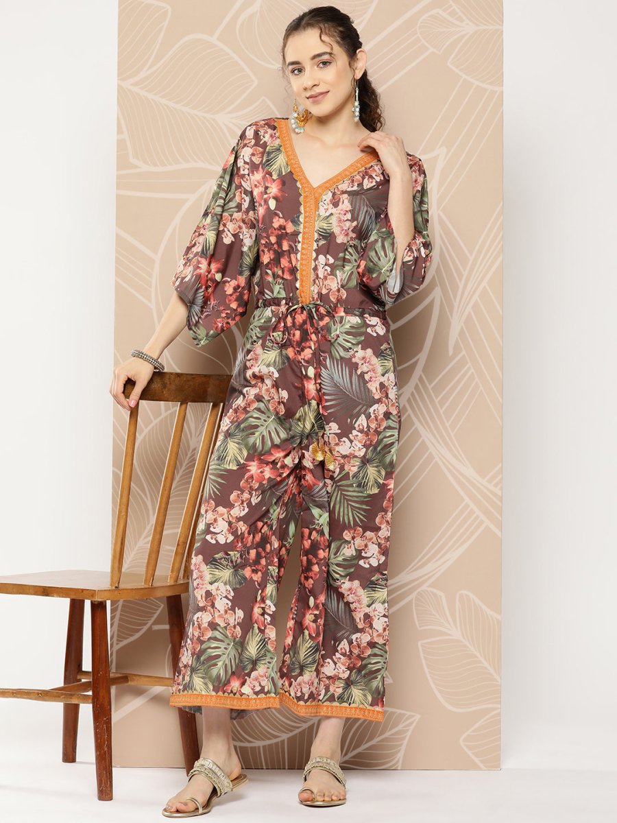 Ahalyaa Printed Waist Tie-Ups Basic Jumpsuit | Grocsy