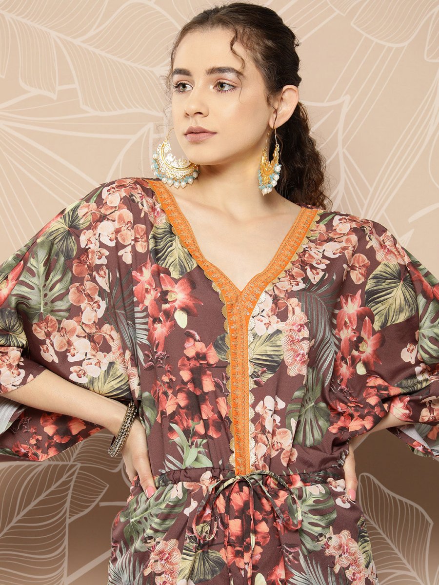 Ahalyaa Printed Waist Tie-Ups Basic Jumpsuit | Grocsy