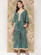 Ahalyaa Printed Basic Jumpsuit with Lace Inserts | Grocsy