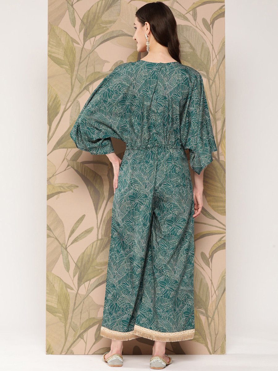 Ahalyaa Printed Basic Jumpsuit with Lace Inserts | Grocsy