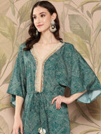 Ahalyaa Printed Basic Jumpsuit with Lace Inserts | Grocsy