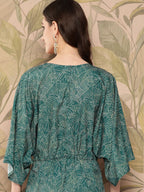 Ahalyaa Printed Basic Jumpsuit with Lace Inserts | Grocsy