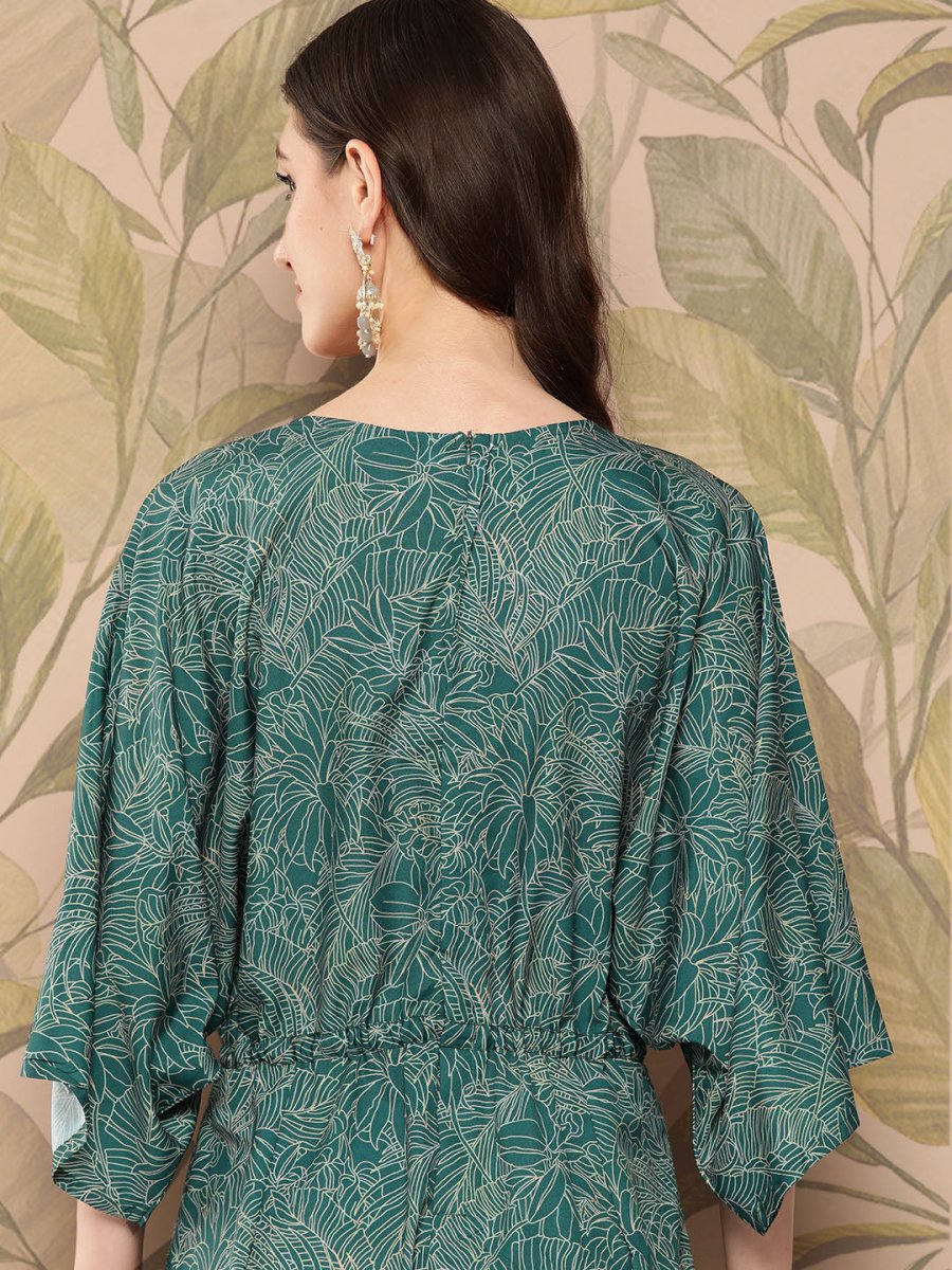 Ahalyaa Printed Basic Jumpsuit with Lace Inserts | Grocsy