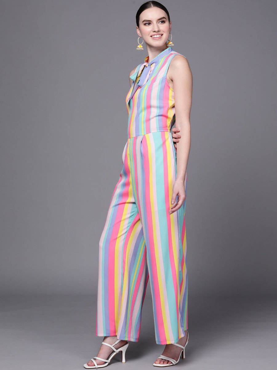 Ahalyaa Multicoloured Striped Basic Jumpsuit | Grocsy