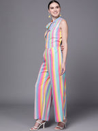 Ahalyaa Multicoloured Striped Basic Jumpsuit | Grocsy