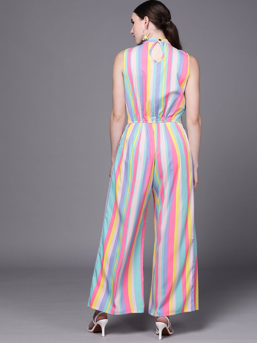 Ahalyaa Multicoloured Striped Basic Jumpsuit | Grocsy
