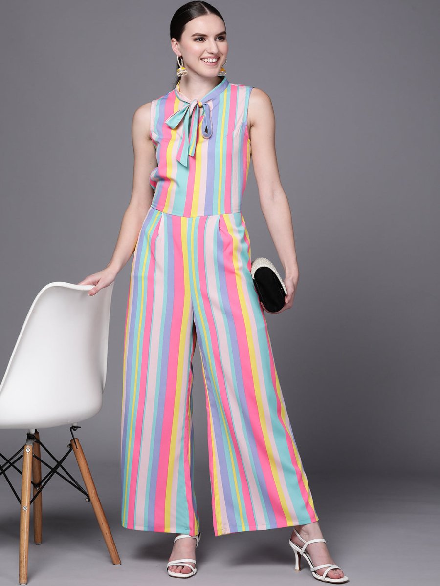 Ahalyaa Multicoloured Striped Basic Jumpsuit | Grocsy