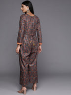 Ahalyaa Grey & Brown Velvet Printed Basic Jumpsuit with Pocket | Grocsy