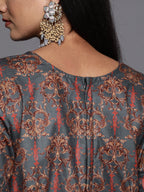 Ahalyaa Grey & Brown Velvet Printed Basic Jumpsuit with Pocket | Grocsy