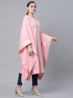 Ahalyaa Women Light Pink Pure Cotton Printed Flared Sleeve Kaftan Kurta | Grocsy