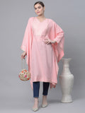 Ahalyaa Women Light Pink Pure Cotton Printed Flared Sleeve Kaftan Kurta | Grocsy